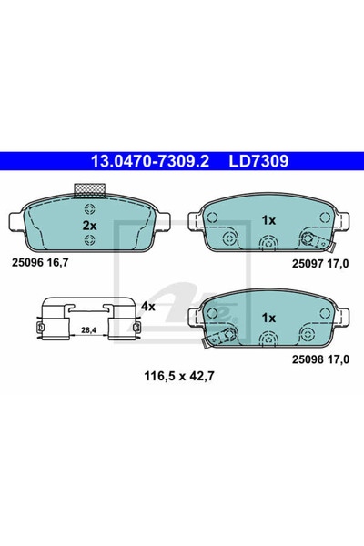 Ate Σετ τακάκια φρένων, δισκόφρενο 13.0470-7309.2
