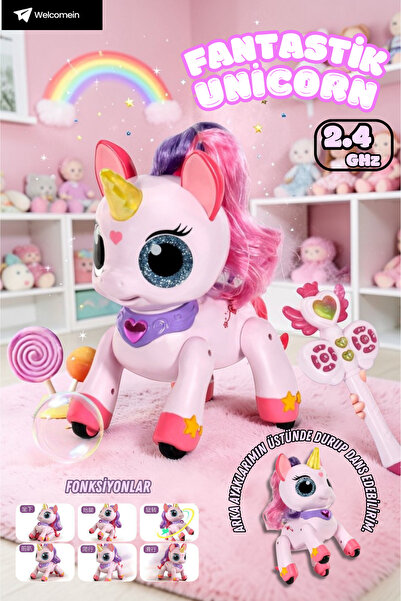 welcomein Uzaktan Kumandalı Şarjlı Unicorn Oyuncak 2.4GHz Sihirli Asalı 22 cm...