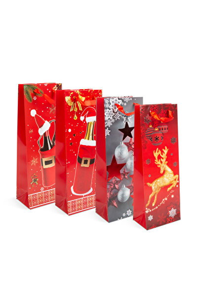 FAMİLY Bottle gift bag - paper, Christmas - 360 x 127 x 83 mm - 4 types / pack