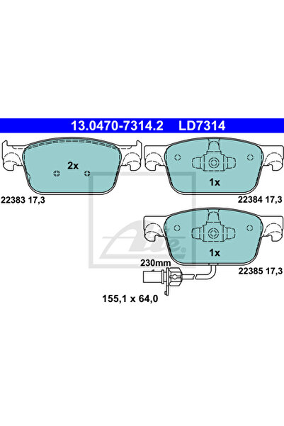 Ate Σετ τακάκια φρένων, δισκόφρενο 13.0470-7314.2