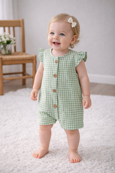 greenmoss Καρό Vichy Καλοκαιρινό μωρουδιακό φορμάκι με βολάν