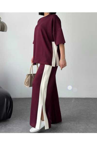 LAVRE Modal Fabric Striped Detail Comfortable Fit Two-Piece Tracksuit Set