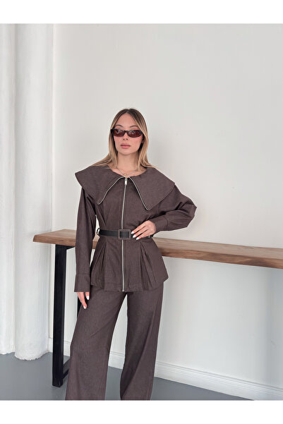 Ekim Store Cape Collar with Zipper, Denim Sets of Belt Pieces