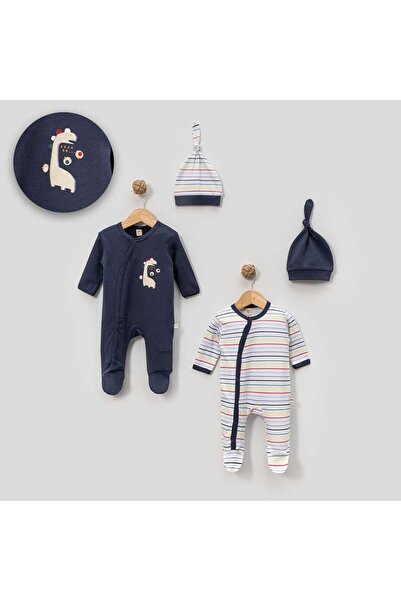 Bebomi Dinozor baskılı 2'li Tulum Lacivert 0-6 Ay Aralığı