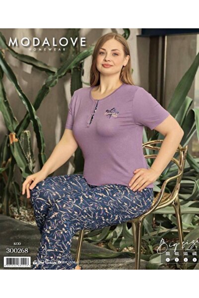 ROYAM Modal Ove Women's Battal Bamboo Viscose Fabric Short Sleeve Pajama Set