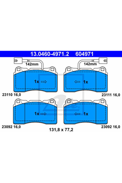 Ate Σετ τακάκια φρένων, δισκόφρενο 13.0460-4971.2
