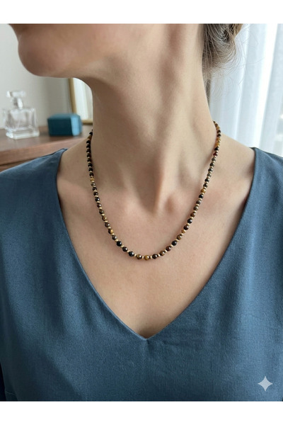 Zihintaşı Atölyesi Kaplan Gözü Doğal Taş 4mm El Yapımı Kolye