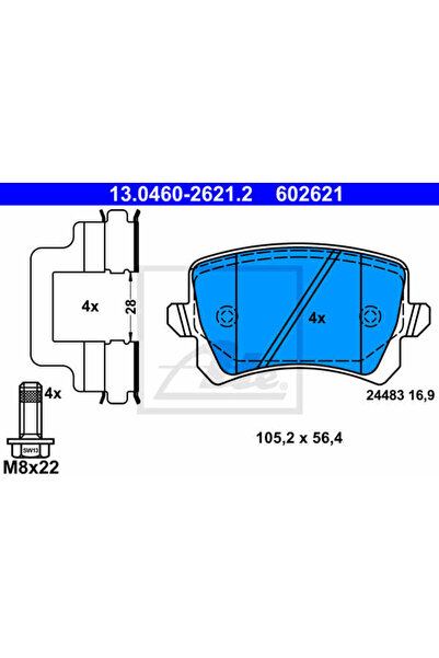 Ate Σετ τακάκια φρένων, δισκόφρενο 13.0460-2621.2