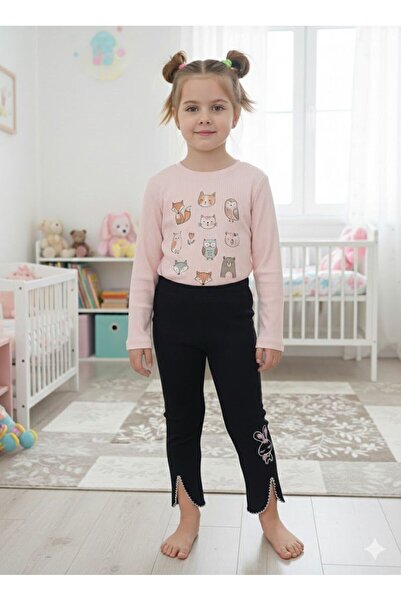Yağmur Giyim Civelek Rabbit Embroidered F Corded Fabric Fabric Girls' Legging...