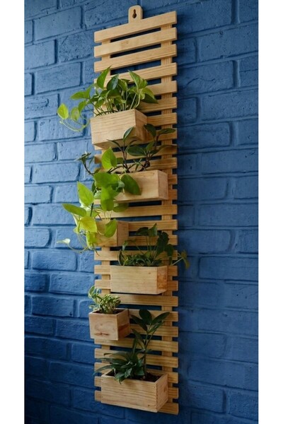 Ev dekka Ahşap Dikey Bahçe Duvar Saksılığı 80x25 cm- Modern Antrasit Siyah & ...