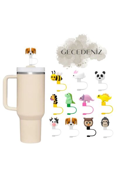GECEDENİZ Pipet Tıpası Termos Uyumlu Hayvan Üç Boyutlu KÖPEK