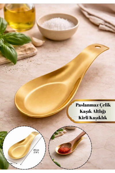 BRE HOME Paslanmaz Çelik Kaşık Altlığı 20x7 cm – Kirli Kaşıklık, Kepçe Altlığ...