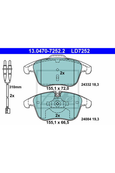 Ate Σετ τακάκια φρένων, δισκόφρενο 13.0470-7252.2