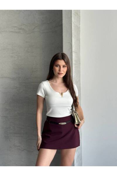 asur boutique Asur Butik Women's V Ironed Stretchy Fabric Short Sleeve Body