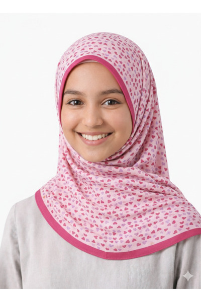 synshop Pink Heart Young Girl Child Women's Cotton Piece Scarf Headscarf Dail...
