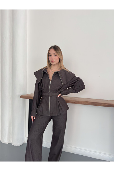 Ekim Store Cape Collar with Zipper, Denim Sets of Belt Pieces