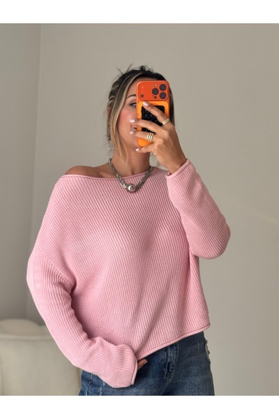 Dilvin 10804 Kayık Yaka Dökümlü Triko Merserize