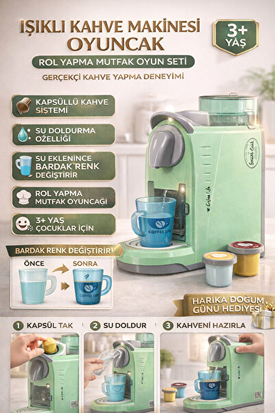 YILDIRIM OYUNCAK Pilli Işıklı Kapsüllü Kahve Makinesi Oyuncak | Renk Değiştir...