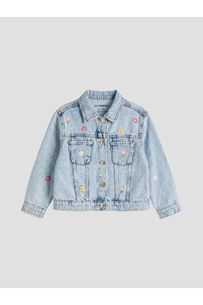 LC Waikiki Πουκάμισο Peak New Season με γιακά και λουλούδια, κοριτσίστικο τζι...