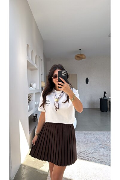 Buket Teke Brown Pleated Skirt