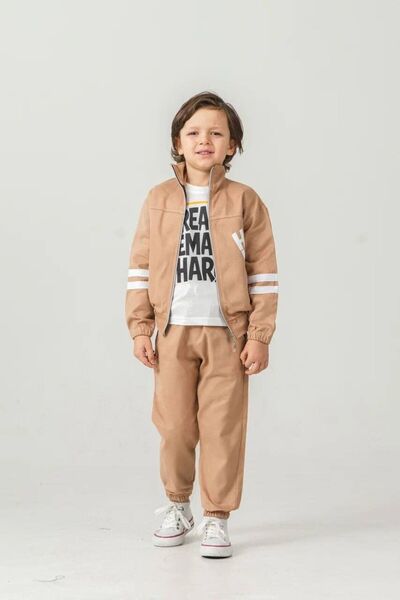 harby kids Boy's Brown Zippered Elasticated Leg Pants Gabardine Sets