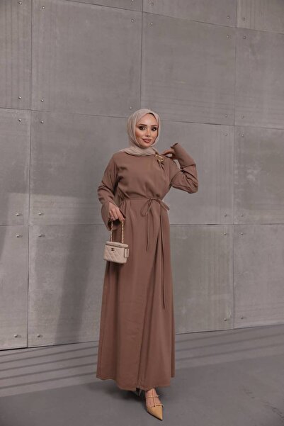 JESSE STORY Women's Modal Kupra Tesettür Dress with Wide Cuffs, Gold Buckle a...