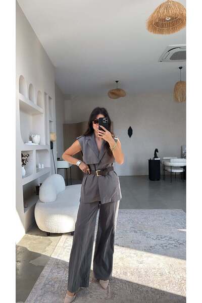 Buket Teke Ανθρακίτης σετ κοστούμι με γιλέκο Σετ Ζώνη τεμαχίων