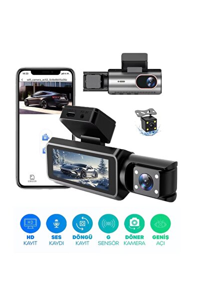 Mehter Dx-17 Wifi 1080p Araç Kayıt Kamerası 3 Kameralı Ekranlı Gece Görüşlü G...