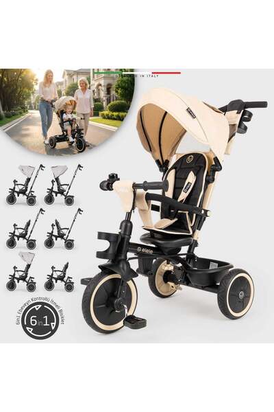 Elele Fertile 6in1 Ebeveyn Kontrollü 3 Tekerlekli Çocuk Bisikleti Çift Yönlü Bej