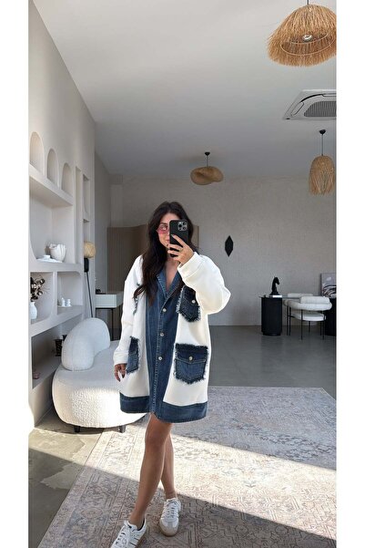 Buket Teke Imported o Oversized s Brushed Inside long jacket with jean detail