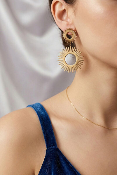 LYKOS Steel Gold Color Sun Model Women's Earrings