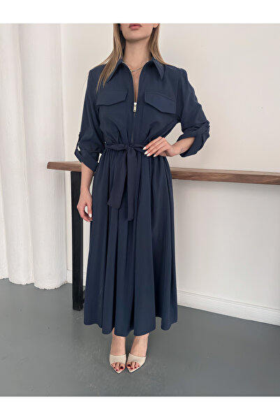 Ekim Store Modal Pocketed Zipper Long Dress