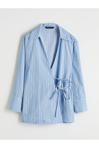 LC Waikiki بأزرار على الجهتين روبا ياكا مخطط قماش بوبلين تونيك نسائي لمحبي ال...