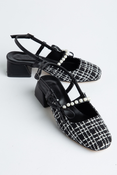 livens Perla Women's Black Tweed Fabric Pearl Detailed F Bow Detail K Square ...