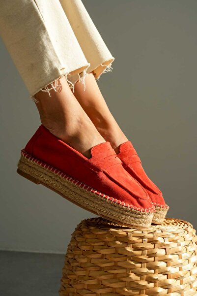 MOLY ESPADRİLLE Moly Espadril Kadın Mercan Bej Siyah Kırmızı Hakiki Süet Günl...