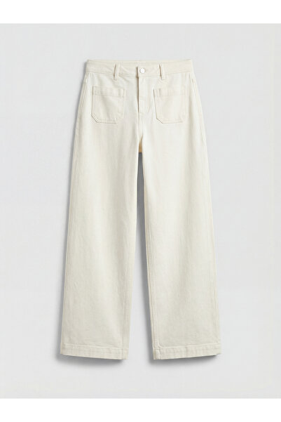 LC Waikiki بنطلون جينز نسائي أبيض واسع الساق