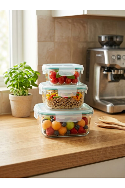 SNK Borosilicate Glass Food Storage Square Containers 3PCS Set, Airtight Leak...