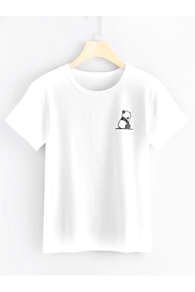 Vordevia Tricou unisex supradimensionat alb cu imprimeu Panda, tricou de zi c...