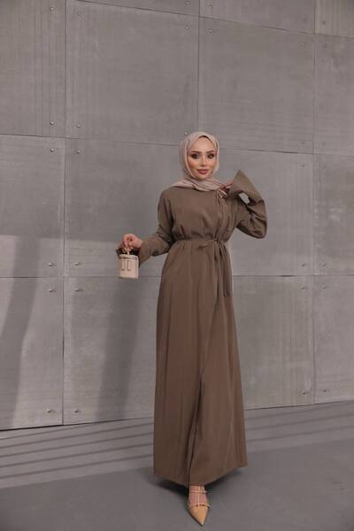 JESSE STORY فستان نسائي قماش مودال KUPRA TESETTÜR بأكمام واسعة وإبزيم ذهبي وإ...