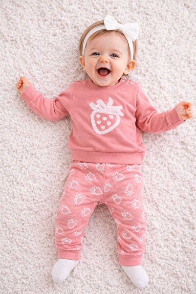 Tenra Embossed Strawberry Print Baby Set 6-18 Months 100% Cotton
