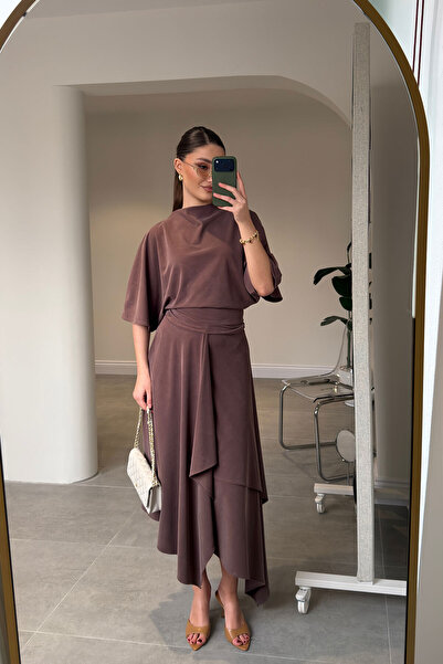 MAGARDE Set guler ridicat piese: Bluză Asimetrică și Fustă croială - MARO