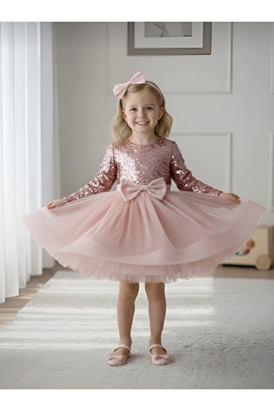 BEGONYA BEBECE KIDS Long Sleeve Sequined Velvet Buckled Special Occasion Cele...