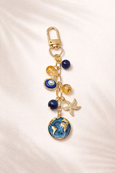 Agatella Tasarım Dünya Figürlü Anahtarlık Lapis Lazuli&Sitrin Doğal Taşlı Öze...