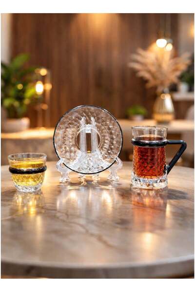 ALQANNAS 36 Piece Crystal Tea Glass & Coffee Cup Set Including 12 Saucers wit...