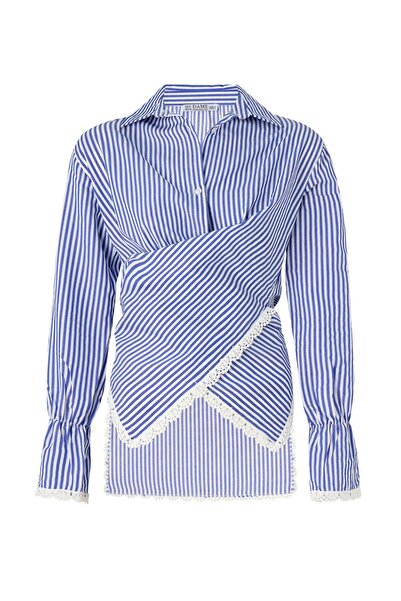 DAME Women's Striped Lace Detailed Back Design Shirt