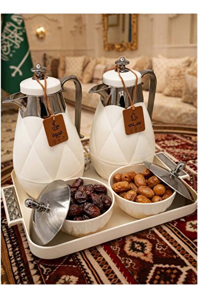 Louvre Luxury Set of 2 Tea & Coffee Thermos with Serving Tray & 2 Dates Bowls