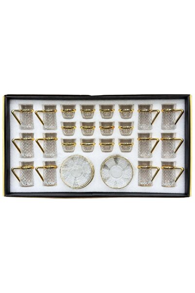 AL-GANNAS 36 Piece Crystal Tea Glass & Coffee Cup Set Including 12 Saucers wi...