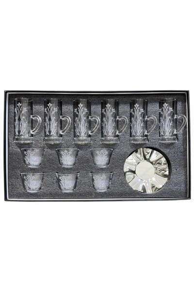 AL-GANNAS 18-Piece Laser-Engraved Tea Glass & Coffee Cup Set | Elegant Crysta...