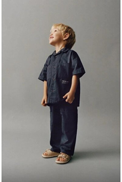 Magu Boy's Cotton Piece Anthracite Technical Fabric Shirt and Trousers Set - ...