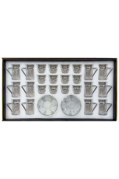 AL-GANNAS 36 Piece Crystal Tea Glass & Coffee Cup Set Including 12 Saucers wi...